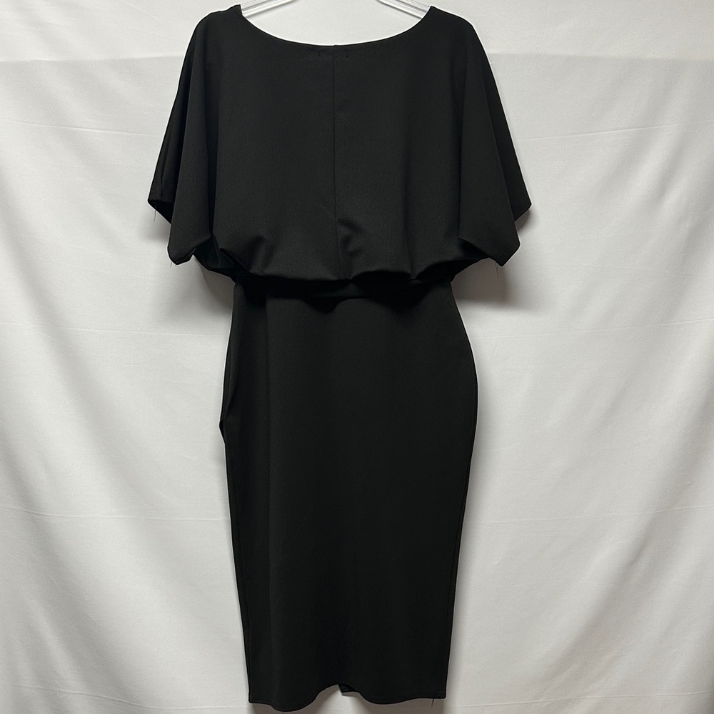 Boohoo Black Double Layer Batwing Midi Dress Tie Waist 14 - Picture 4 of 4